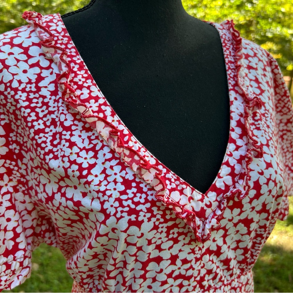 Ashley Judd Size 14 Cotton Dress Red White Flower Print - Picture 7 of 7